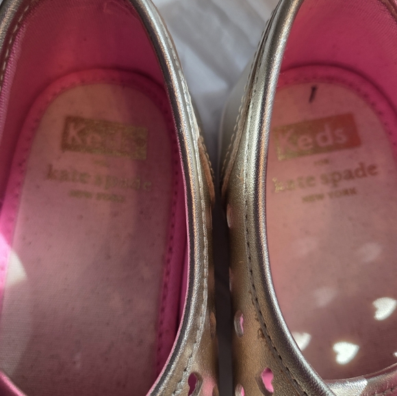 kate spade Metallic Gold Low-Top Lace-Up Sneakers with Pink Lining - Picture 2 of 6